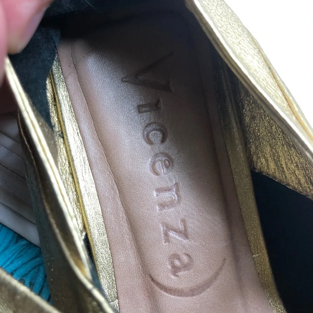 Vicenza Ballet Flats 8 Womens Gold Metallic Square Toe Knotted Strap Leather